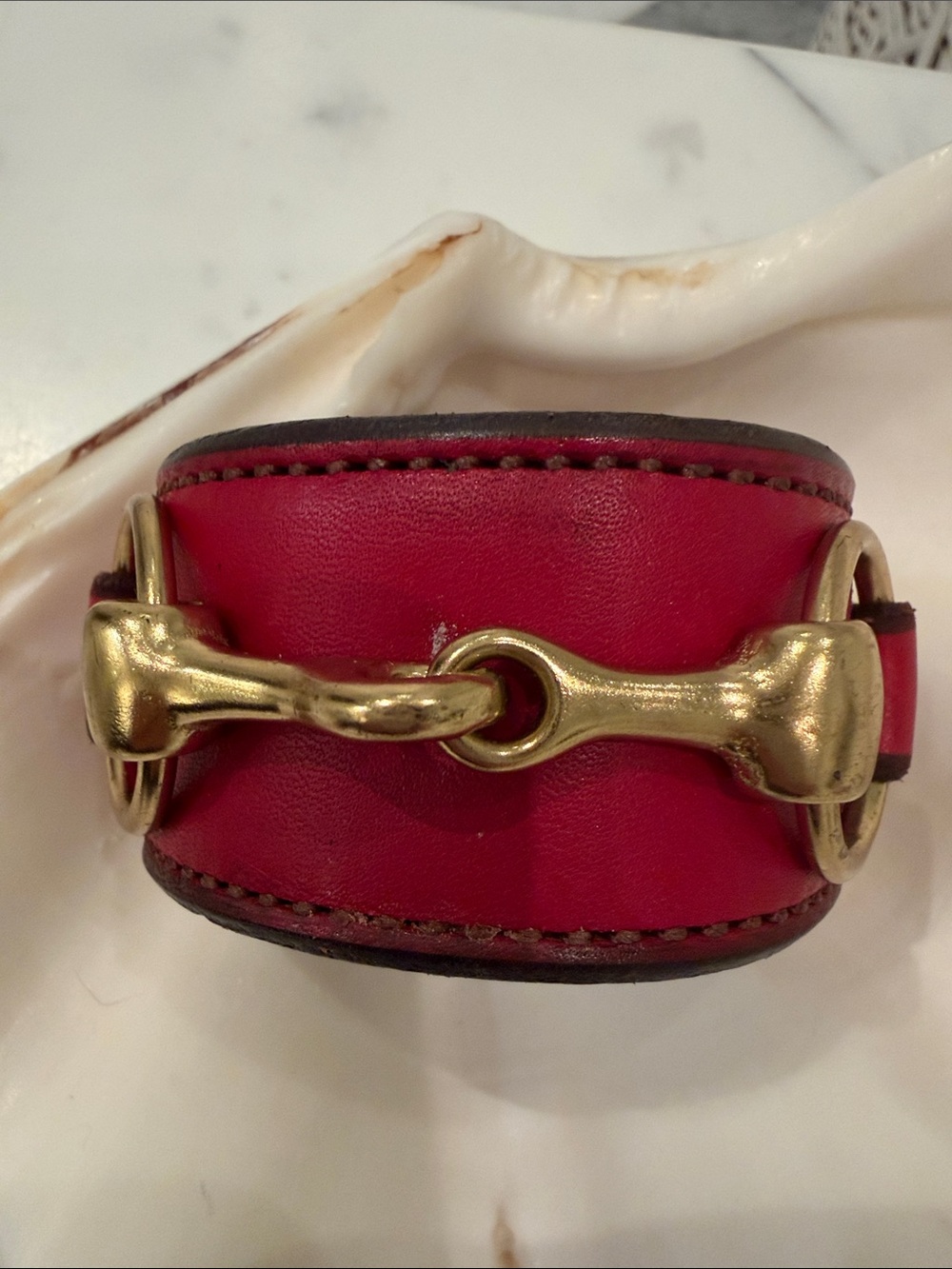 Red Leather Cuff Bracelet with Gold Bit Hardware